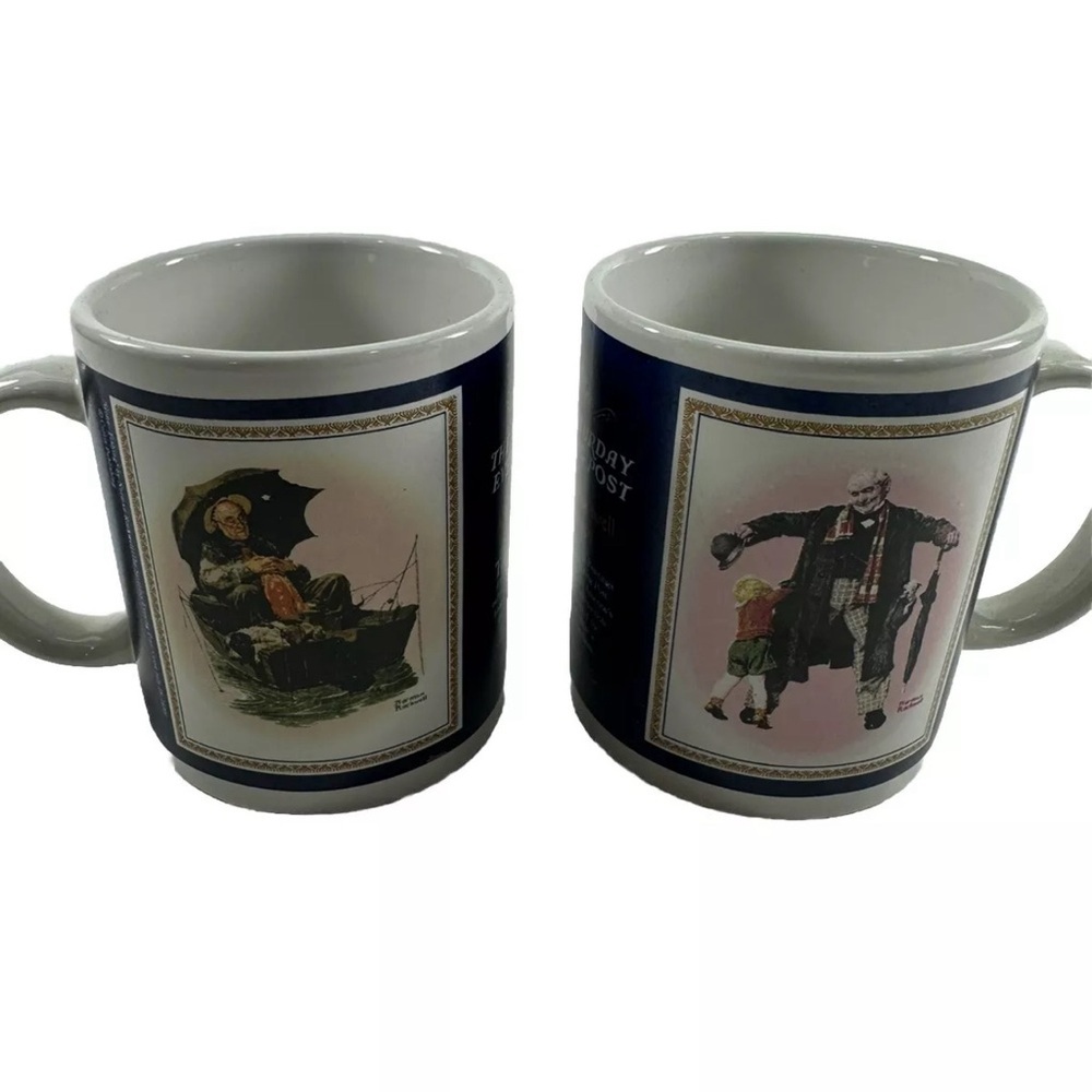 Set of Two Saturday Evening Post Coffee Mugs Cups by Norman Rockwell His & Her